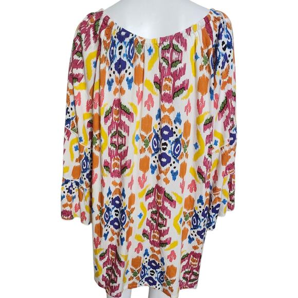 NEW‎ Calessa 3X Abstract Ikat Print Scoop Neck Shirt 3/4 Tiered Sleeve Tunic Top - Picture 7 of 9